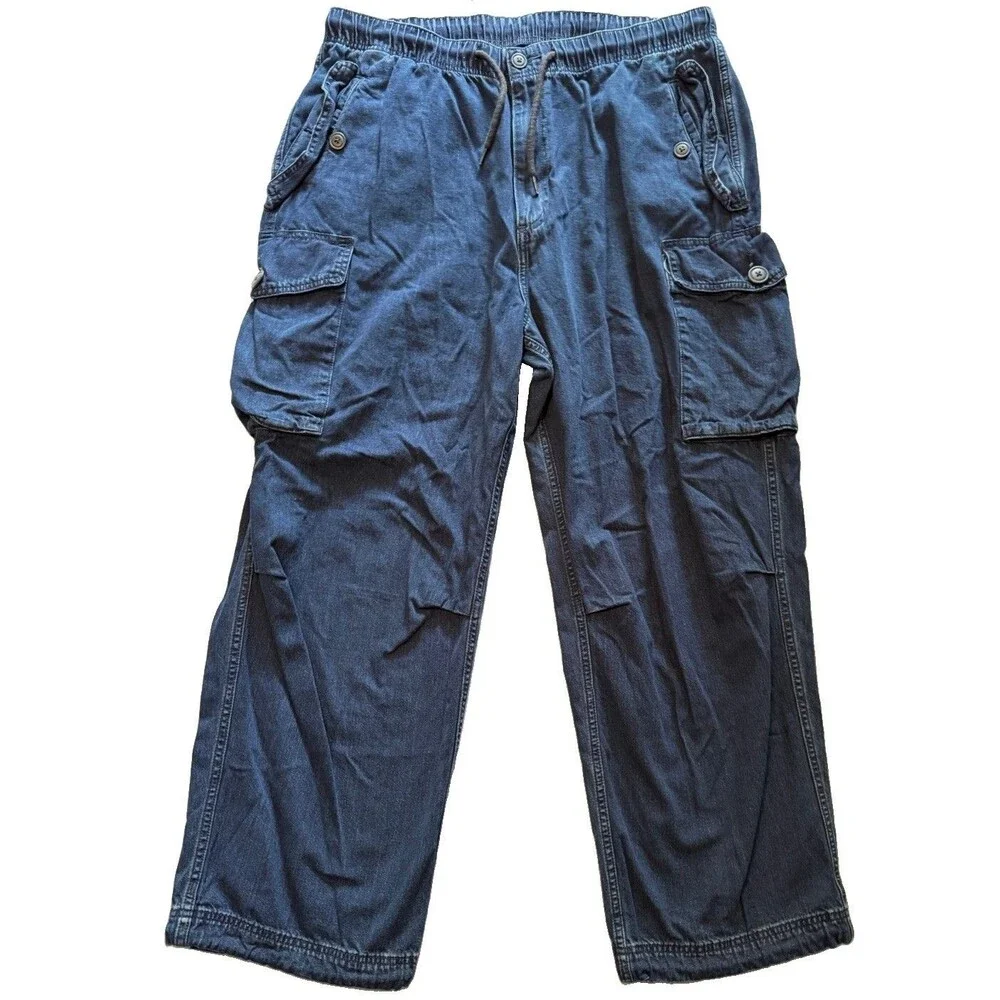 Levi's Premium Denim Cargo Pants Mens XL Blue Pull On Drawstring Elastic Waist